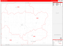 Ottawa County, KS Digital Map Red Line Style