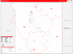 Ottawa County, OK Digital Map Red Line Style