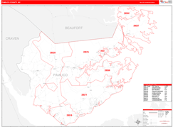 Pamlico County, NC Digital Map Red Line Style