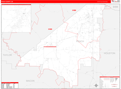 Peach County, GA Digital Map Red Line Style