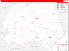 Pender County, NC Digital Map Red Line Style
