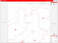 Phelps County, NE Digital Map Red Line Style