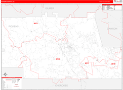 Pickens County, GA Digital Map Red Line Style