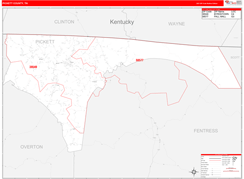 Pickett County, TN Digital Map Red Line Style