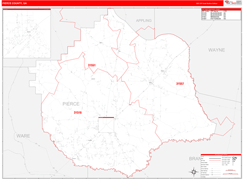 Pierce County, GA Digital Map Red Line Style