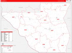 Pike County, IL Digital Map Red Line Style