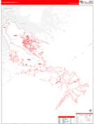 Plaquemines Parish (County), LA Digital Map Red Line Style