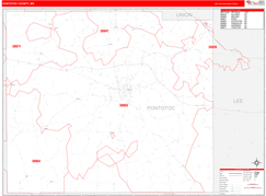 Pontotoc County, MS Digital Map Red Line Style