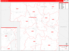 Portage County, WI Digital Map Red Line Style