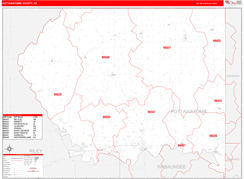 Pottawatomie County, KS Digital Map Red Line Style