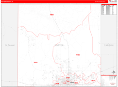 Potter County, TX Digital Map Red Line Style