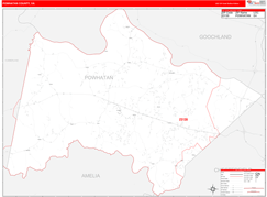 Powhatan County, VA Digital Map Red Line Style