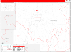 Prentiss County, MS Digital Map Red Line Style