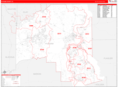 Putnam County, FL Digital Map Red Line Style