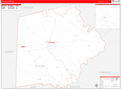 Putnam County, GA Digital Map Red Line Style