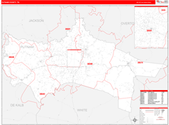 Putnam County, TN Digital Map Red Line Style