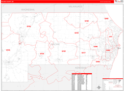 Racine County, WI Digital Map Red Line Style