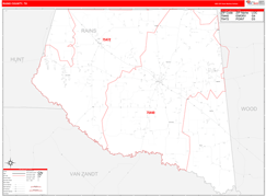 Rains County, TX Digital Map Red Line Style