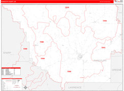 Randolph County, AR Digital Map Red Line Style