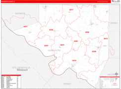 Randolph County, IL Digital Map Red Line Style