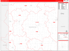Randolph County, IN Digital Map Red Line Style