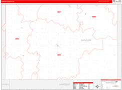 Ransom County, ND Digital Map Red Line Style