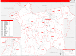 Rapides Parish (County), LA Digital Map Red Line Style