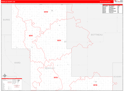 Renville County, ND Digital Map Red Line Style