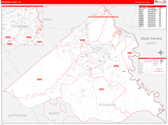 Richmond County, GA Digital Map Red Line Style