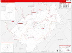Roane County, TN Digital Map Red Line Style