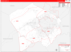 Roanoke County, VA Digital Map Red Line Style