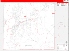 Rockwall County, TX Digital Map Red Line Style