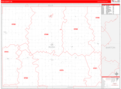 Rush County, KS Digital Map Red Line Style