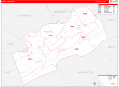 Russell County, VA Digital Map Red Line Style