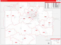 Saginaw County, MI Digital Map Red Line Style