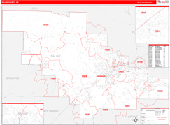 Saline County, AR Digital Map Red Line Style