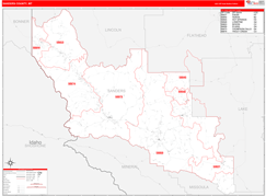 Sanders County, MT Digital Map Red Line Style