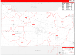 Sandusky County, OH Digital Map Red Line Style