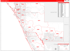 Sarasota County, FL Digital Map Red Line Style