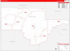 Schuyler County, IL Digital Map Red Line Style