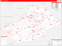 Schuylkill County, PA Digital Map Red Line Style