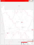Scott County, MS Digital Map Red Line Style