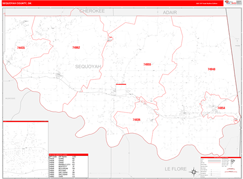 Sequoyah County, OK Digital Map Red Line Style