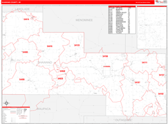Shawano County, WI Digital Map Red Line Style