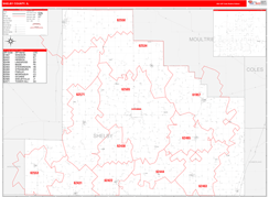 Shelby County, IL Digital Map Red Line Style