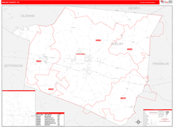 Shelby County, KY Digital Map Red Line Style