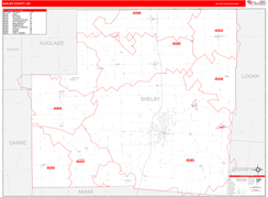 Shelby County, OH Digital Map Red Line Style