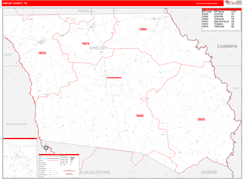 Shelby County, TX Digital Map Red Line Style