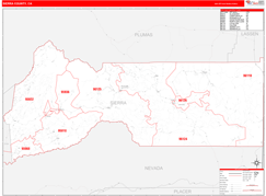 Sierra County, CA Digital Map Red Line Style