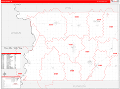 Sioux County, IA Digital Map Red Line Style